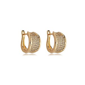 Brinco de argola cravejado de zirconia cristal banho em ouro 18k