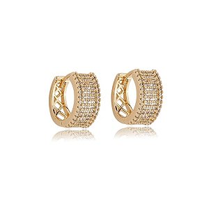 Brinco de argola cravejado de zirconia cristal banho em ouro 18k