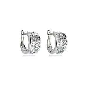 Brinco de argola cravejado de zirconia cristal banho em rodio branco
