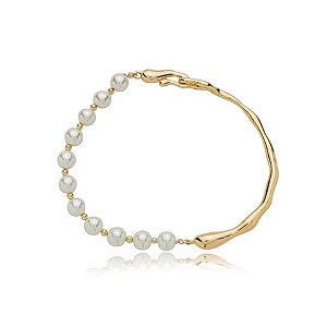 Pulseira de perola lisa banho em ouro 18k