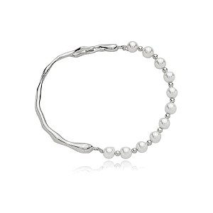 Pulseira de perola lisa banho em rodio branco