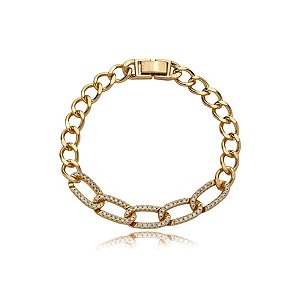 Pulseira cravejada com zirconia cristal banho em ouro 18k