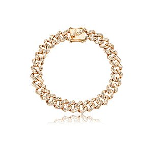 Pulseira cravejada com zirconia cristal banho em ouro 18k
