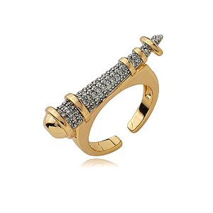 Anel dourado com zirconia cristal banho em ouro 18k
