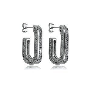 Brinco de argola com zirconia banho em rodio branco