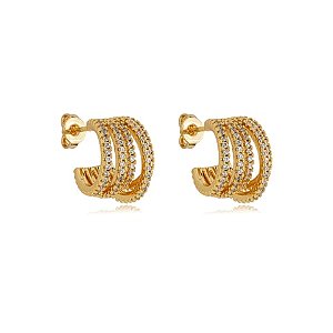 Brinco de argola com zirconia banho em ouro 18k