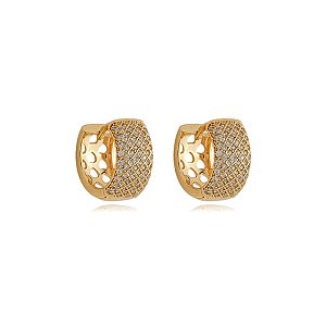 Brinco de argola com zirconia banho em ouro 18k