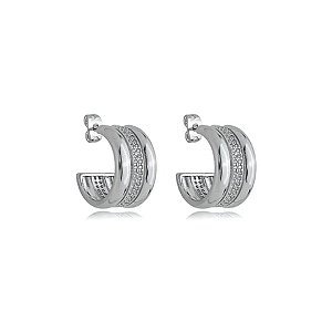 Brinco de argola com zirconia banho em rodio branco