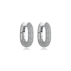 Brinco de argola com zirconia banho em rodio branco