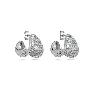 Brinco de argola com zirconia banho em rodio branco