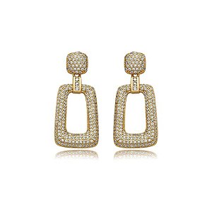 Brinco cravejado de zirconia cristal banho em ouro 18k