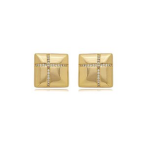 Brinco cravejado de zirconia cristal banho em ouro 18k