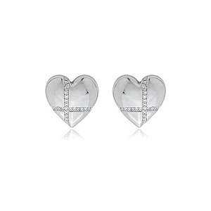 Brinco cravejado de zirconia cristal banho em rodio branco