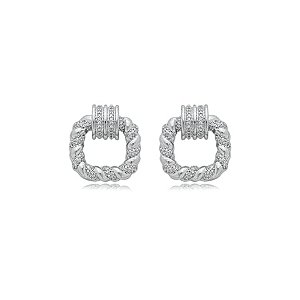 Brinco cravejado de zirconia cristal banho em rodio branco