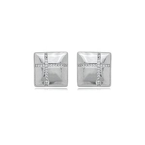 Brinco cravejado de zirconia cristal banho em rodio branco