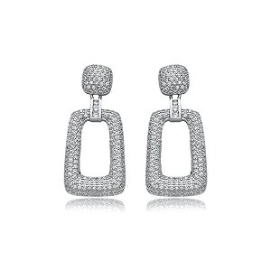 Brinco cravejado de zirconia cristal banho em rodio branco