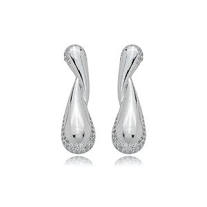Brinco cravejado de zirconia cristal banho em rodio branco