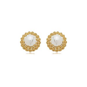 Brinco de perola cravejado de zirconia cristal banho em ouro 18k