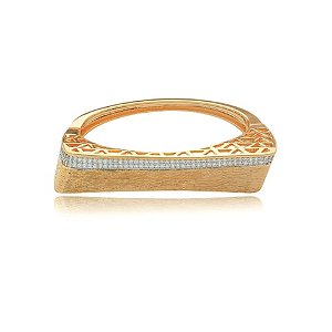 Bracelete liso com detalhe cravejado de zirconia cristal banho em ouro 18k