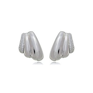 Brinco de base cravejado de zirconia cristal banho em rodio branco