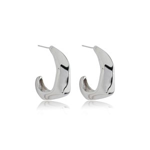 Brinco de argola liso banho em rodio branco