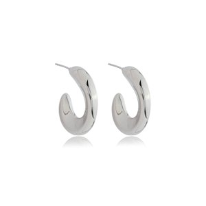 Brinco de argola liso banho em rodio branco