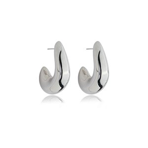 Brinco de argola liso banho em rodio branco