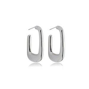 Brinco de argola liso banho em rodio branco