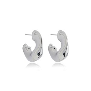 Brinco de argola liso banho em rodio branco