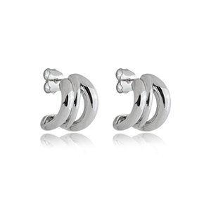 Brinco de argola liso banho em rodio branco