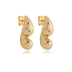 Brinco dourado liso banho em ouro 18K