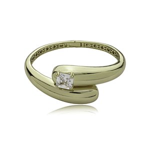 Bracelete liso com detalhe cravejado de zirconia cristal banho em ouro 18k