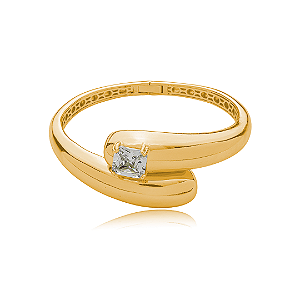 Bracelete liso com detalhe cravejado de zirconia peridoto banho em ouro 18k