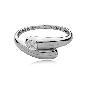 Bracelete liso com detalhe cravejado de zirconia cristal banho em rodio branco