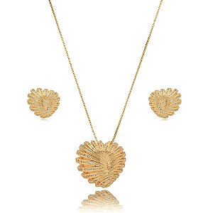 Conjunto de brinco e colar cravejado de zirconia cristal banho em ouro 18k