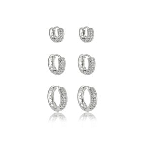 Trio de argola cravejado de zirconia cristal banho em rodio branco