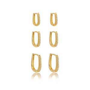Trio de argola cravejado de zirconia cristal banho em ouro 18k