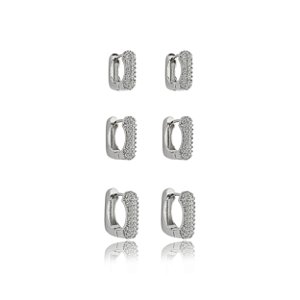 Trio de argola cravejado de zirconia cristal banho em rodio branco