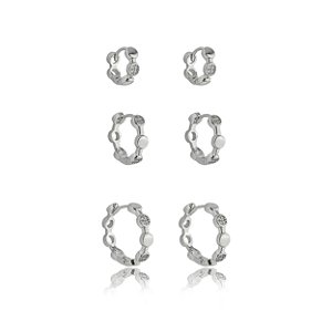 Trio de argola cravejado de zirconia cristal banho em rodio branco