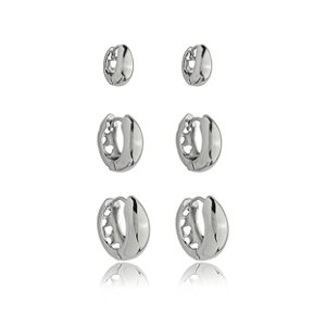 Trio de argola liso banho em rodio branco