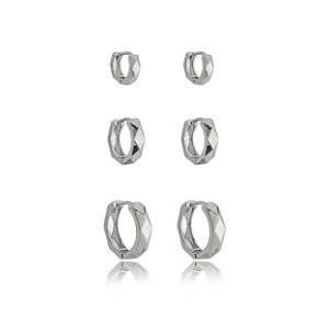 Trio de argola liso banho em rodio branco