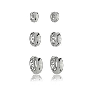 Trio de argola liso banho em rodio branco