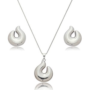 Conjunto de brinco e colar liso banho em ouro 18k