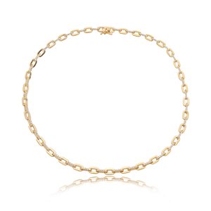 Colar de corrente cravejado com zirconia cristal banho em ouro 18k