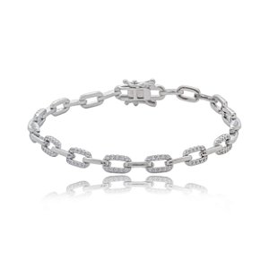 Pulseira de corrente cravejado de zirconia cristal banho em rodio branco
