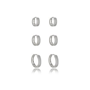 Trio de argola cravejado de zirconia cristal banho em rodio branco