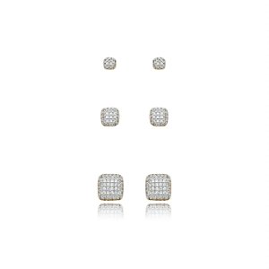 Trio cravejado de zirconia cristal banho em ouro 18k