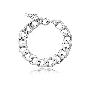 Pulseira de corrente lisa banho em rodio branco