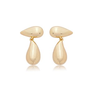 Brinco dourado liso banho em ouro 18K