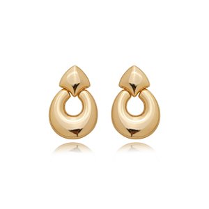 Brinco dourado liso banho em ouro 18K